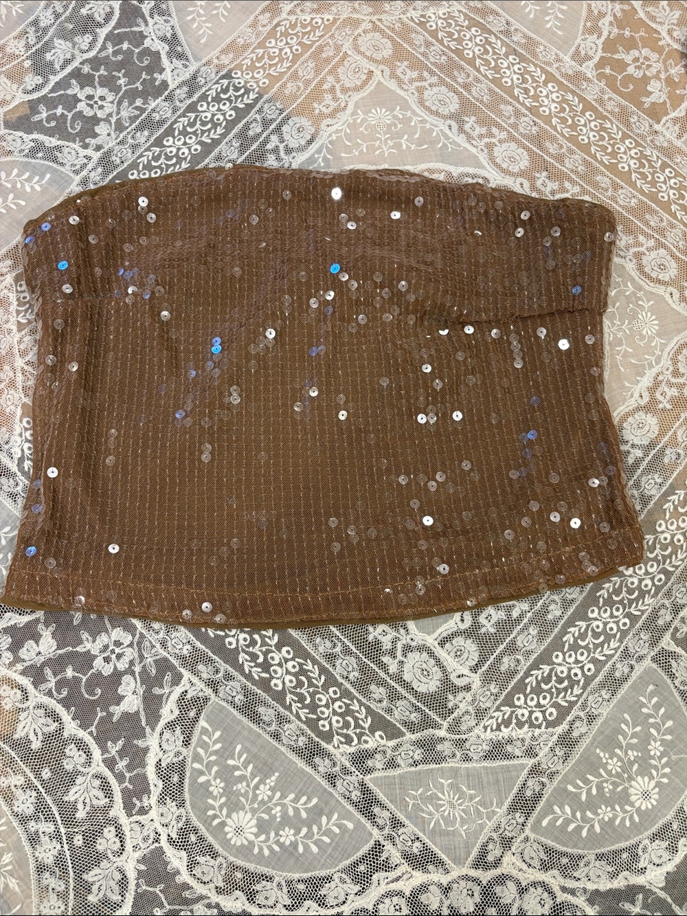 Brown Sequin Strapless top